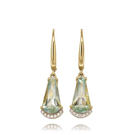 0.10ct Green Amethyst and Diamond Fan Drop Earrings
