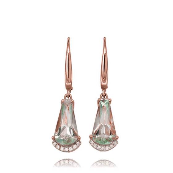 0.10ct Green Amethyst and Diamond Fan Drop Earrings