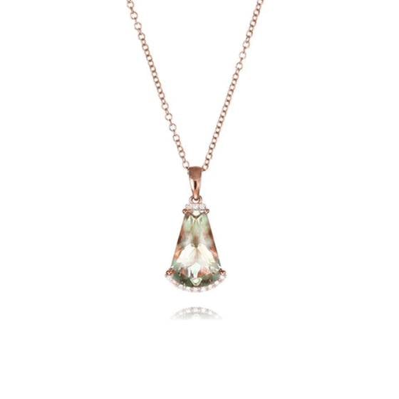 0.05ct Green Amethyst and Diamond Fan Drop Pendant and Chain