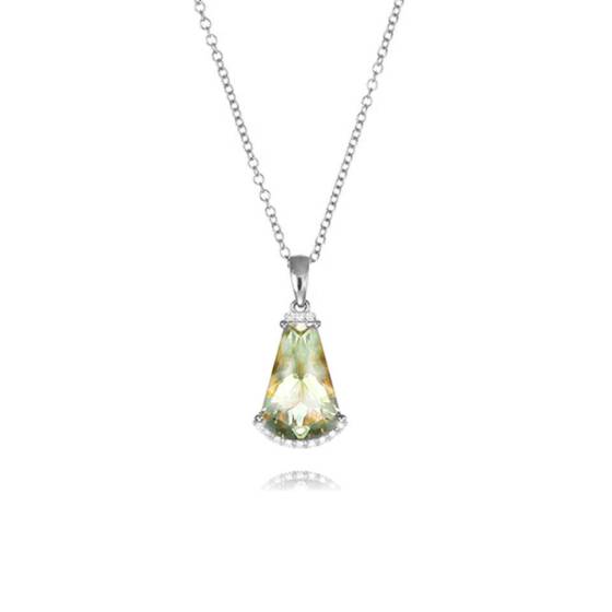 0.05ct Green Amethyst and Diamond Fan Drop Pendant and Chain