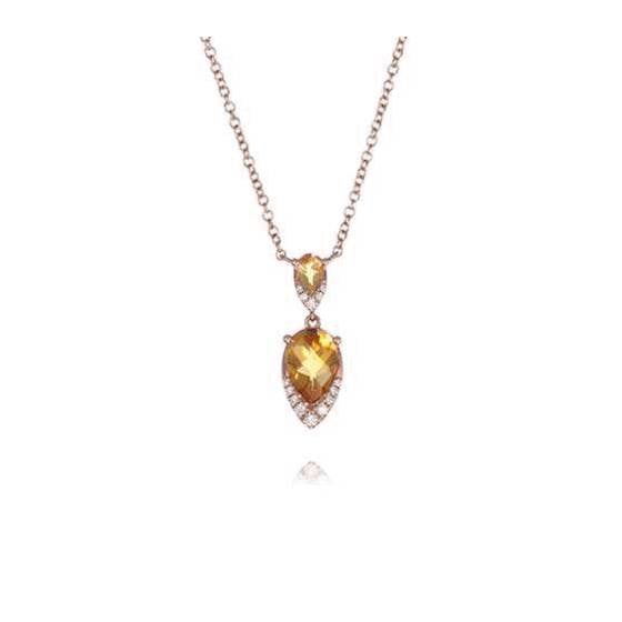0.10ct Citrine and Diamond Pear Drop Necklace