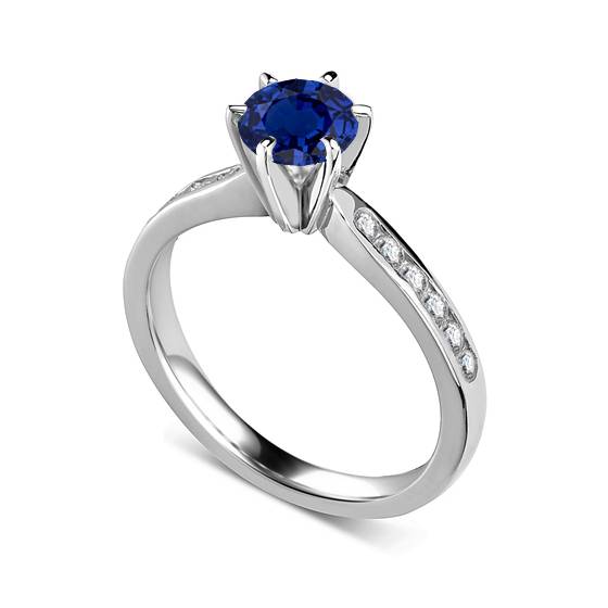 Round Blue Sapphire and Diamond Ring