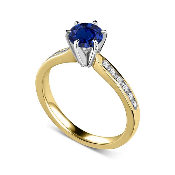 Round Blue Sapphire and Diamond Ring