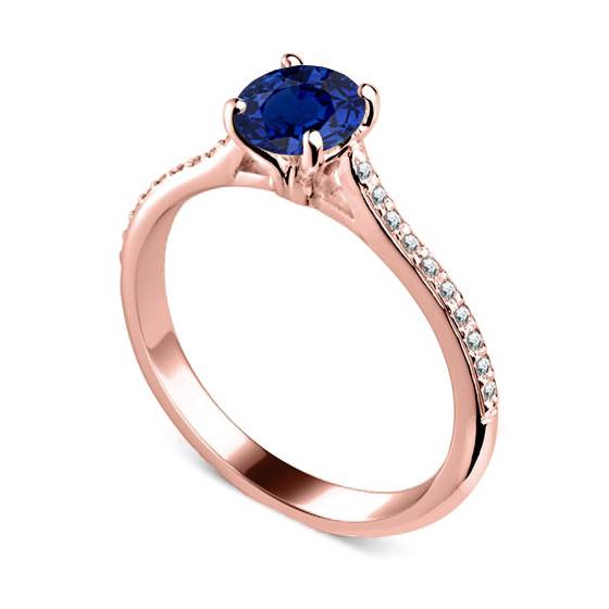Round Blue Sapphire and Diamond Ring