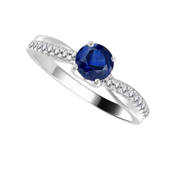 Round Blue Sapphire and Diamond Ring