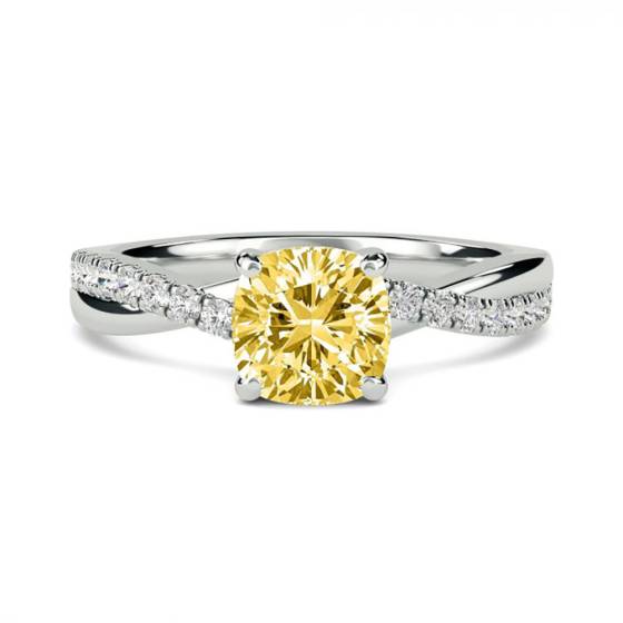 Fancy Yellow Cushion Diamond Shoulder Set Ring
