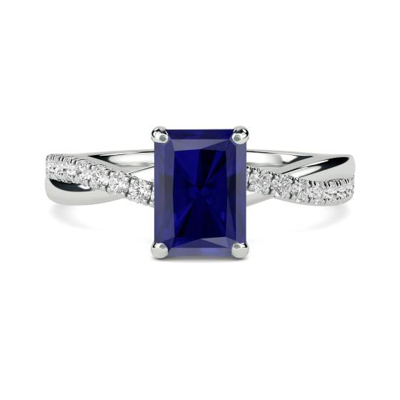 Fancy Blue Sapphire Radiant Diamond Shoulder Set Ring