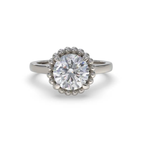 Unique Beaded Halo Round Diamond Designer Ring