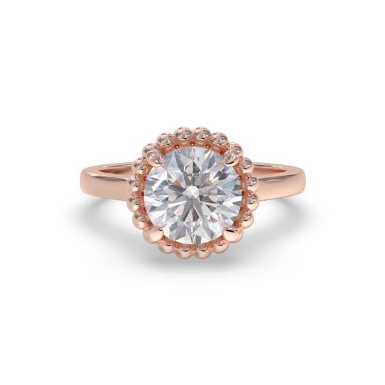 Unique Beaded Halo Round Diamond Designer Ring