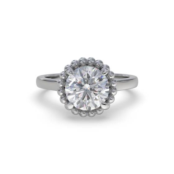 Unique Beaded Halo Round Diamond Designer Ring