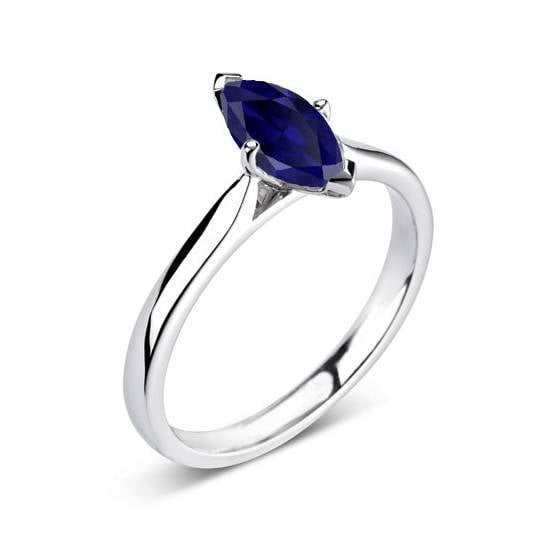 Fancy Blue Marquise Sapphire Diamond Solitaire Ring