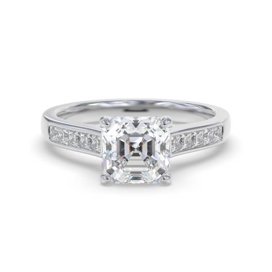 Asscher Diamond Shoulder Set Ring