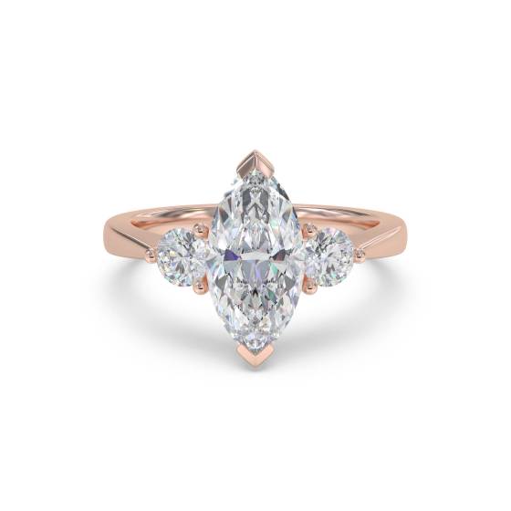 Modern Marquise and Round Diamond Trilogy Ring