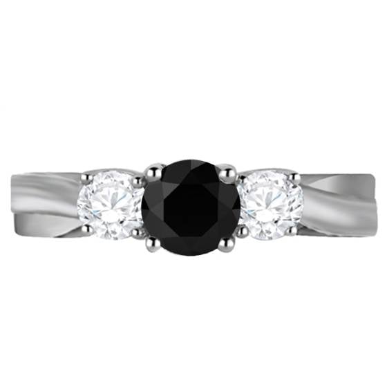 Round Black Diamond and Round Diamonds Trilogy Ring