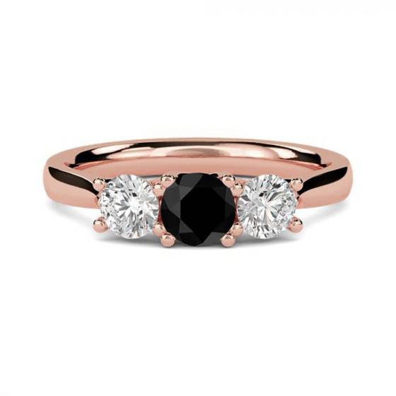Round Black Diamond Trilogy Ring