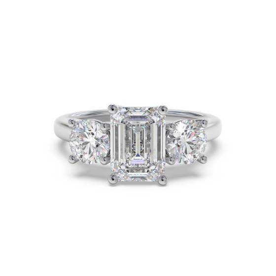 Elegant Emerald and Round Diamond Trilogy Ring