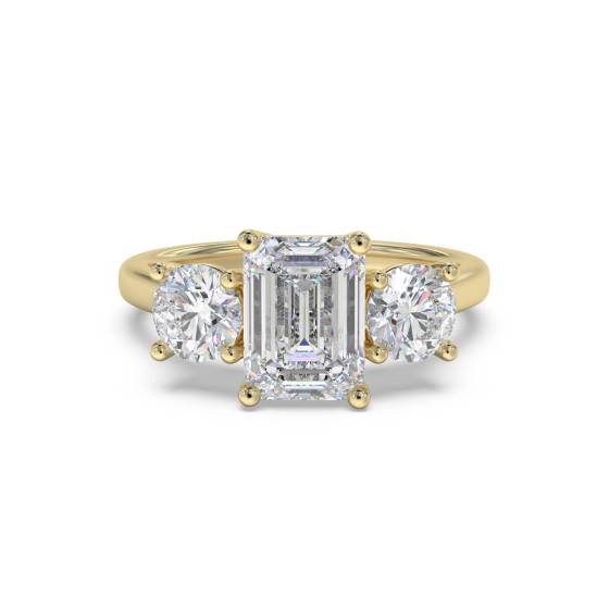 Elegant Emerald and Round Diamond Trilogy Ring