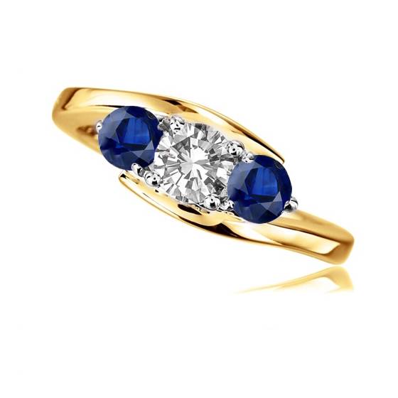 Modern Round Diamond and Blue Sapphire Trilogy Ring