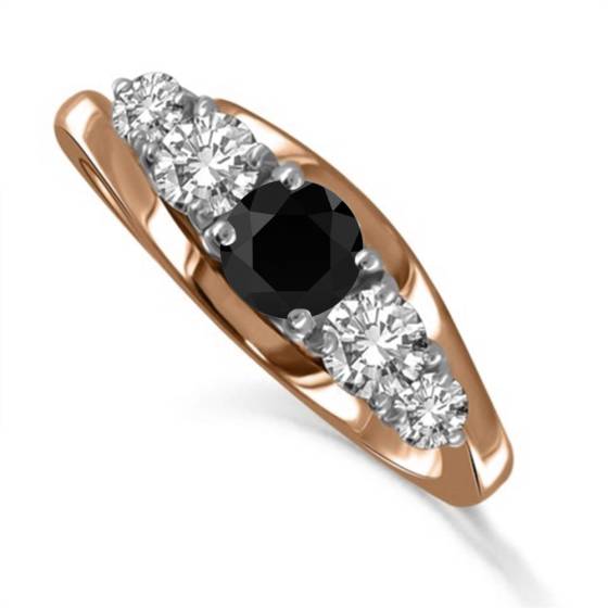 Round Black Diamond 5 Stone Ring
