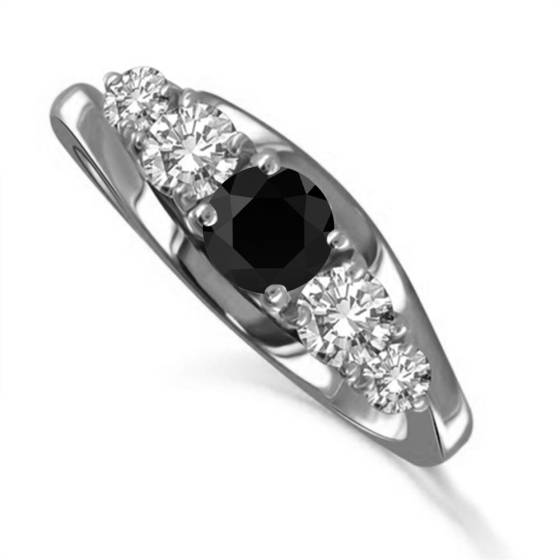 Round Black Diamond 5 Stone Ring