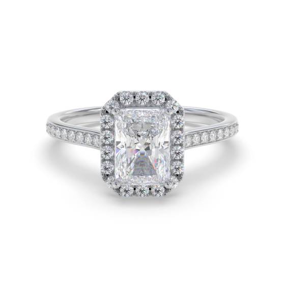Radiant Diamond Single Halo Shoulder Set Ring