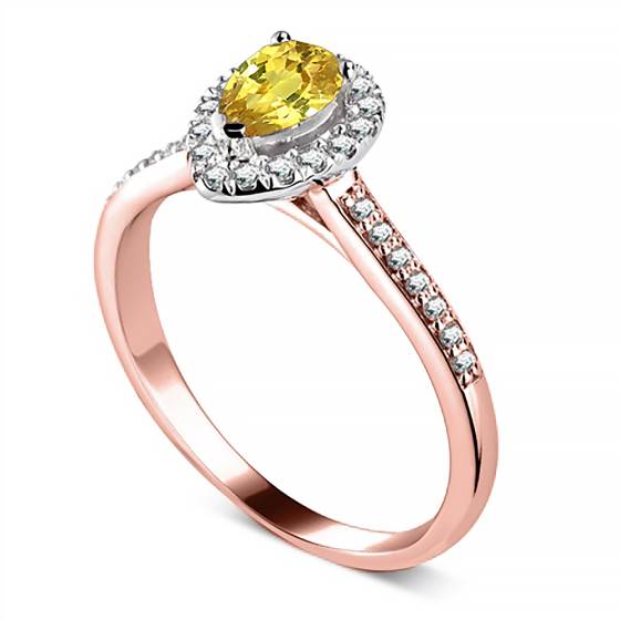 Fancy Yellow Pear Diamond Single Halo Shoulder Set Ring