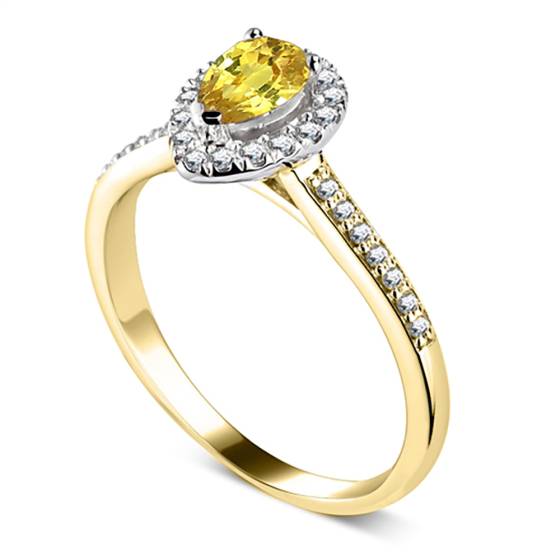Fancy Yellow Pear Diamond Single Halo Shoulder Set Ring