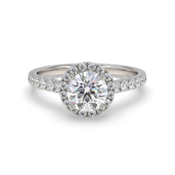GIA Certified 0.75ct VS2/E Round Diamond Single Halo Shoulder Set Ring