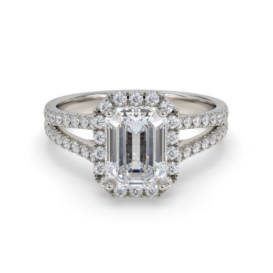 Emerald Diamond Halo Engagement Ring