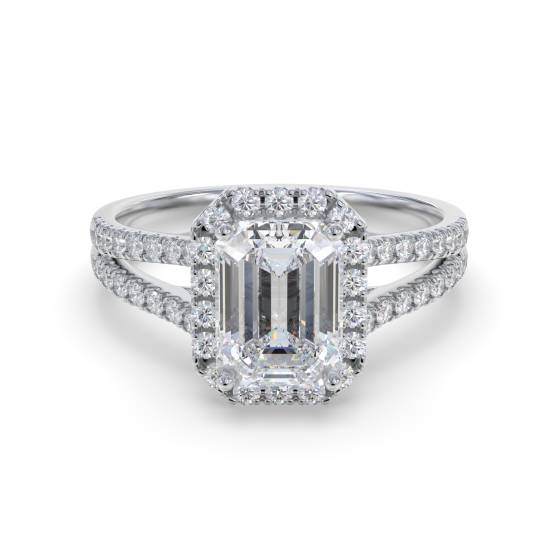 Emerald Diamond Halo Engagement Ring