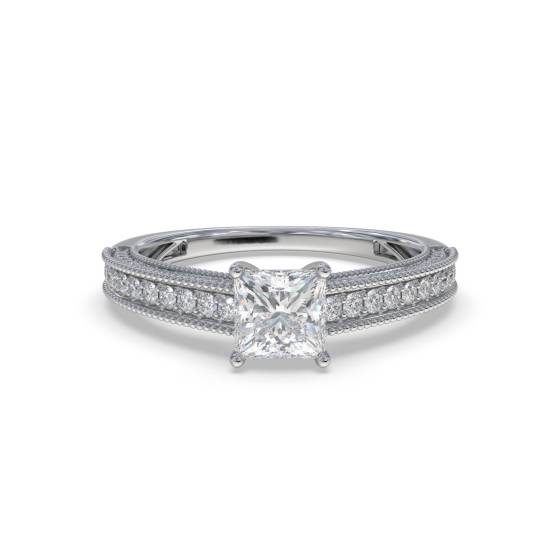 Princess and Round Vintage Diamond Ring