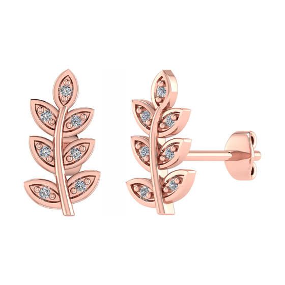 Round Cut Diamond Set Leaf Stud Earrings