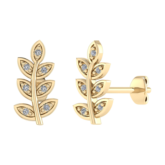Round Cut Diamond Set Leaf Stud Earrings