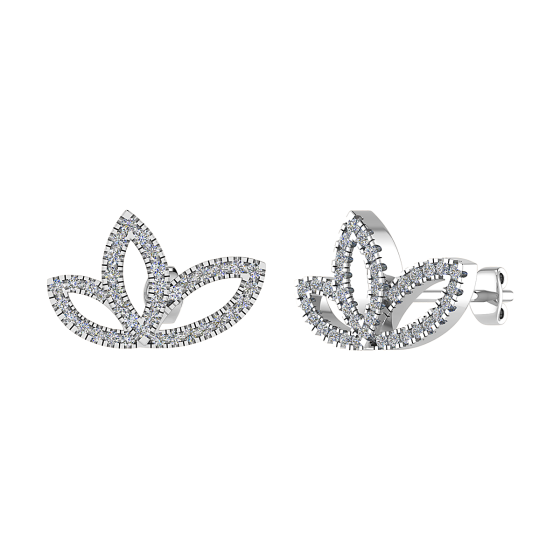 Round Cut Diamond Set Leaf Stud Earrings
