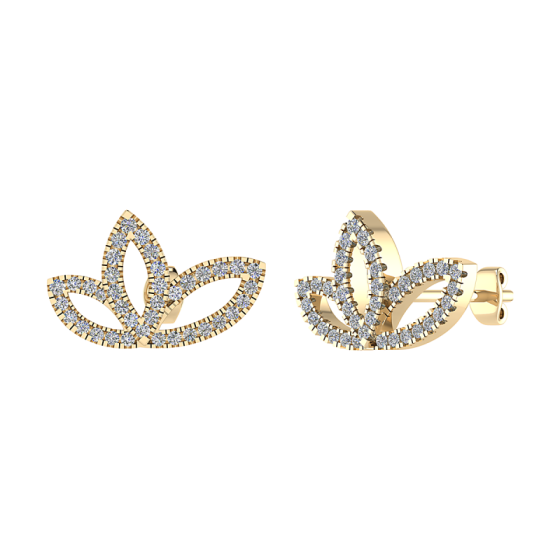 Round Cut Diamond Set Leaf Stud Earrings