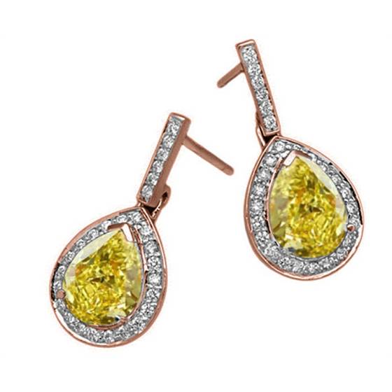 Fancy Yellow Pear Diamond Halo Earrings