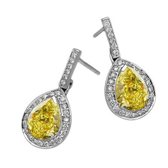 Fancy Yellow Pear Diamond Halo Earrings