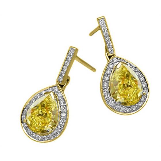 Fancy Yellow Pear Diamond Halo Earrings