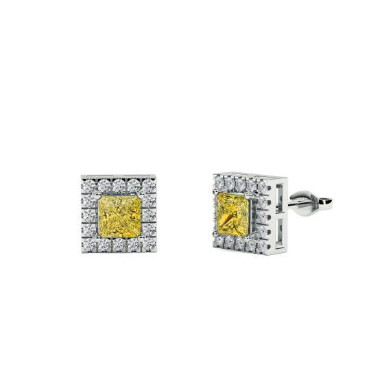 Fancy Yellow Cushion Diamond Halo Earrings