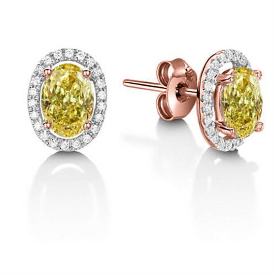 Fancy Yellow Oval Diamond Halo Earrings