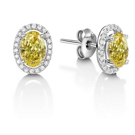 Fancy Yellow Oval Diamond Halo Earrings