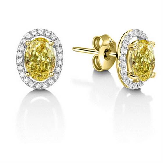 Fancy Yellow Oval Diamond Halo Earrings