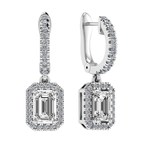 Emerald and Round Diamond Drop and Hoop Earrings