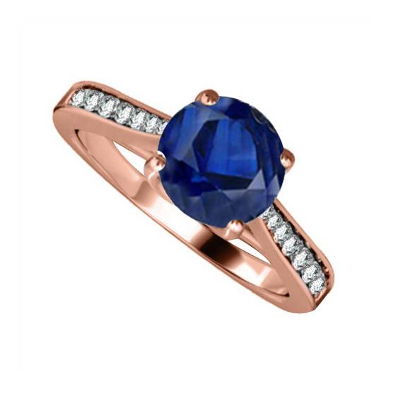 Round Blue Sapphire and Diamond Ring