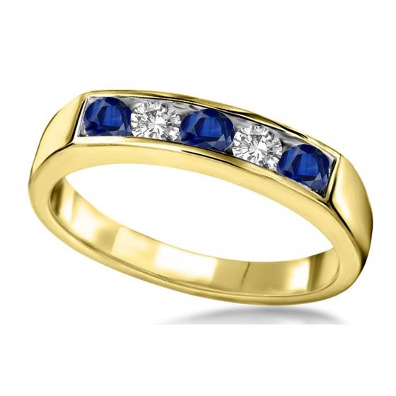 5 Stone Blue Sapphire and Diamond Eternity Ring