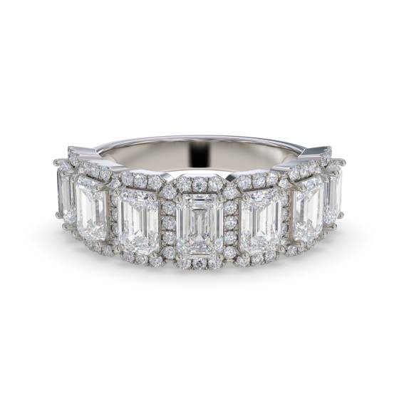 2.00ct Emerald Diamond Halo 7 Stone Eternity Ring