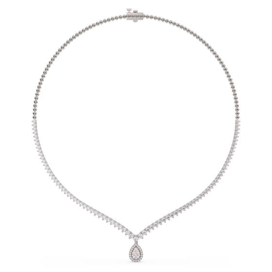 5.00ct Round Diamond V Shape Pear Halo Drop Cluster Tennis Necklace