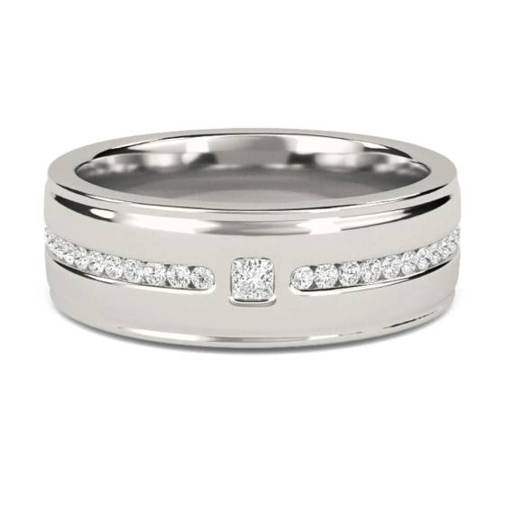 6.5mm Mens Princess and Round Diamond Ring