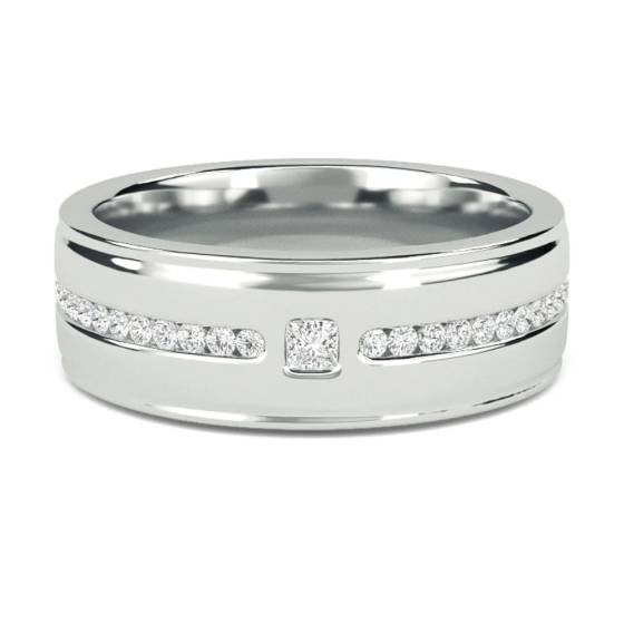 6.5mm Mens Princess and Round Diamond Ring