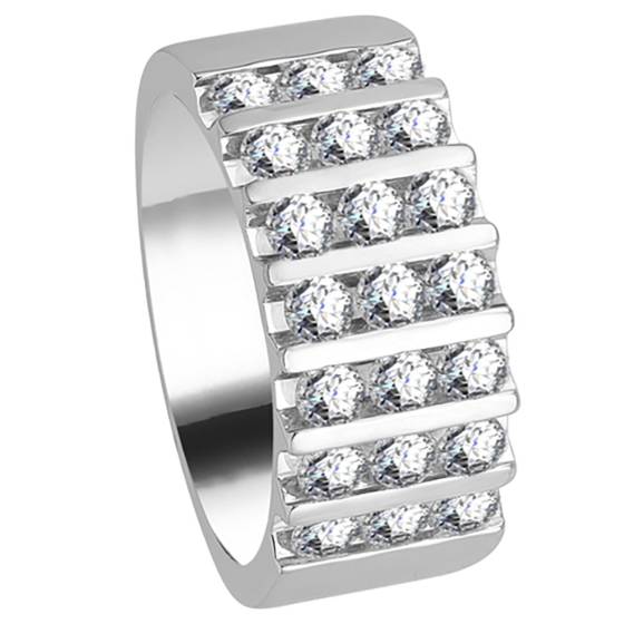 9mm Triple Row Round Diamond Mens Ring